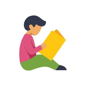 Young boy reading a book while sitting on floor イラスト素材