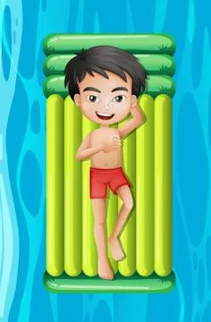 Young boy relaxing on pool float Stock Illustration