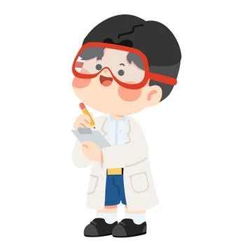 Young boy scientist wearing goggles and lab coat Stock-Illustration