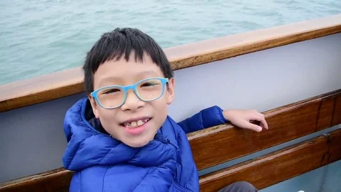 Young boy on the ship Stock Footage 69189300