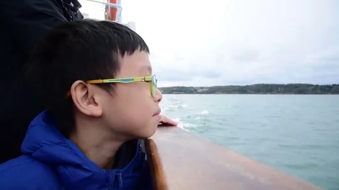 Young boy on the ship Stock Footage 69189489