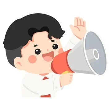 Young boy shouting through a megaphone announcement Stock Illustration