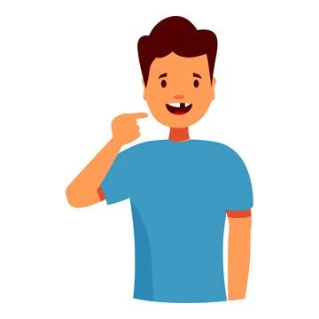 Young boy showing missing tooth with finger pointing at gap イラスト素材