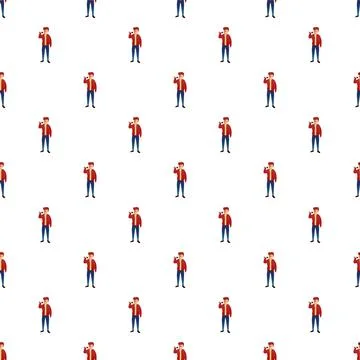 Young boy singer entertaining with microphone seamless pattern Stock Illustration