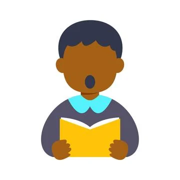 Young boy singing from an open book Stock Illustration