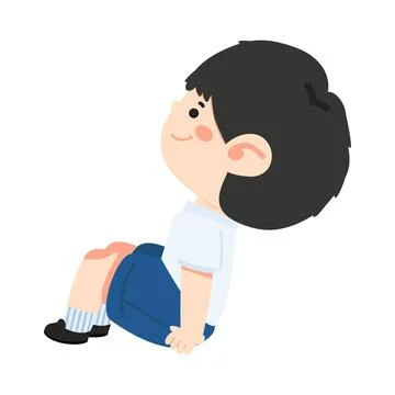 A young boy sitting and looking up Stock Illustration