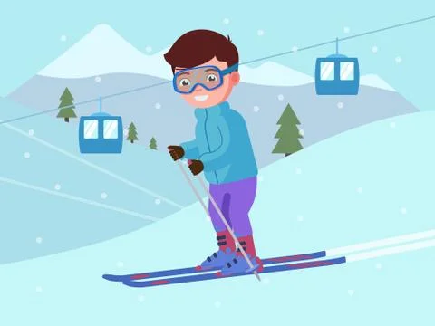 Young boy is skiing at a ski resort Stock Illustration