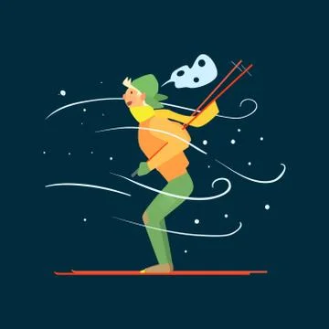 Young Boy Skiing. Vector Illustration イラスト素材
