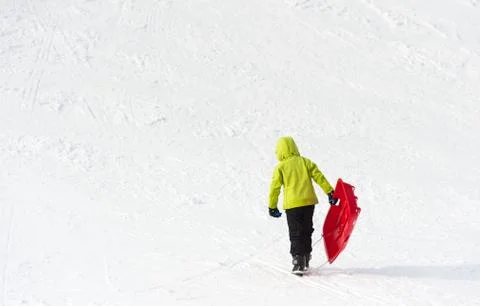 Young Boy with Sledge Foto stock