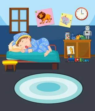 Young boy sleeping scene Illustrazione stock