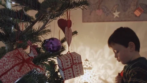 Young boy sorting out Christmas Decorations Stock-Footage 72511130