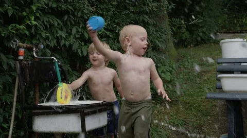 Young Boy Splash Water Self - 4k - Slow motion Stock Footage 72356447