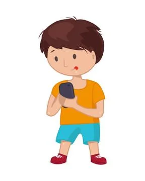 Young boy standing full length to make a self portrait photo Stock Illustration