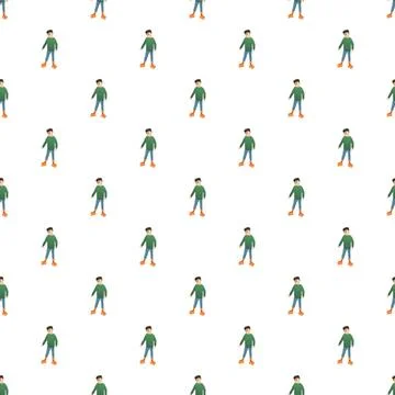 Young boy standing wearing roller skates seamless pattern Stock Illustration