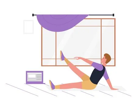 Young boy stretching online program Stock-Illustration