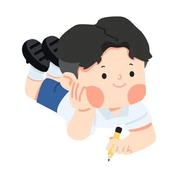 Young boy student lying on floor Stock Illustration