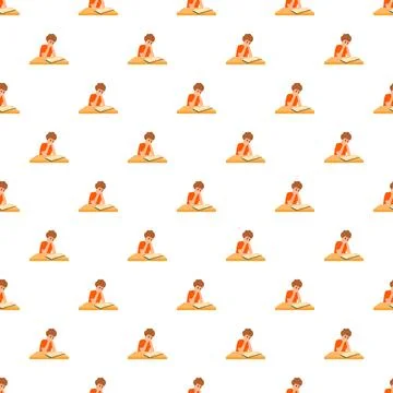 Young boy studying book at school desk pattern Stock Illustration