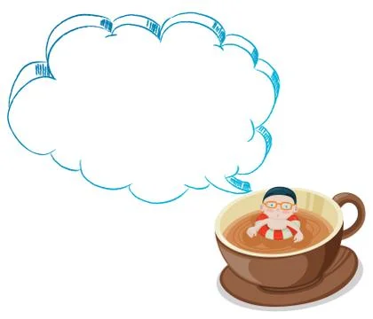 A young boy swimming on a cup of choco with an empty callout Stock Illustration