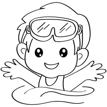 Young Boy Swimming With Goggles Stock Illustration