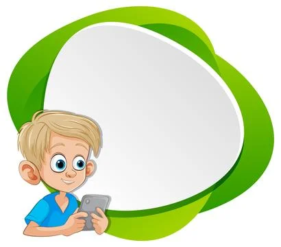 Young Boy with Tablet in Green Frame Illustrazione stock