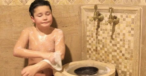 young boy bath 