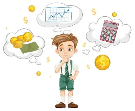 Young Boy Thinking About Finances イラスト素材