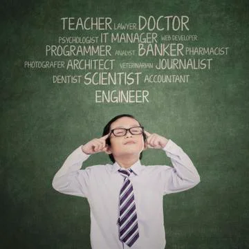 Young boy thinking his aspirations Stock Illustration