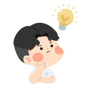 Young Boy Thinking with Lightbulb Idea Stock Illustration