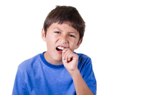 Young boy with toothache - on white background Stock Photos