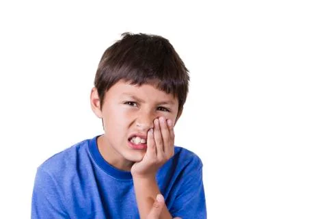 Young boy with toothache - on white background Stock Photos