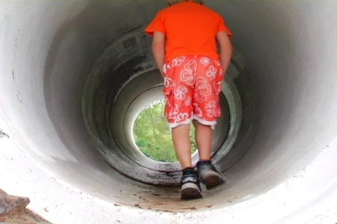 Young Boy in a Tunnel Stock Footage 371645