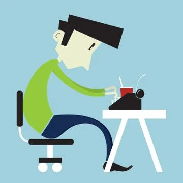 Young boy typing on a typewriter Stock Illustration