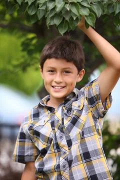 Young boy under a tree Stock Photos