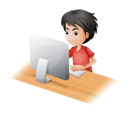 A young boy using the computer Stock Illustration