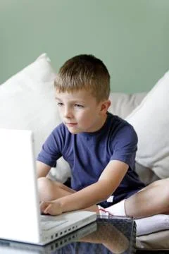 Young boy using laptop Stock Photos