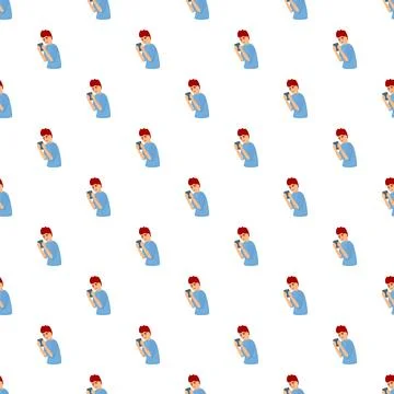 Young boy using smartphone seamless pattern background Stock Illustration