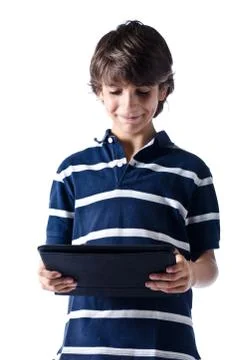 Young boy using tablet computer. isolated. Stock Photos