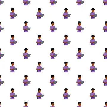 Young boy using tablet technology seamless pattern Stock-Illustration