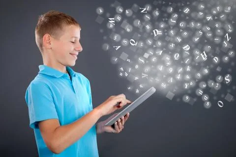 Young boy using tablet,school learning or technology concept Foto stock