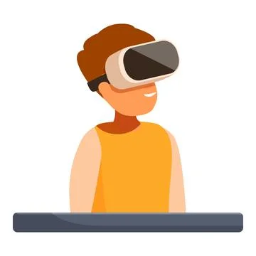 Young boy using virtual reality headset is smiling and having fun Stock Illustration