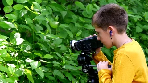 Young Boy With Video Camera Shoots Film Stock Video Pond5