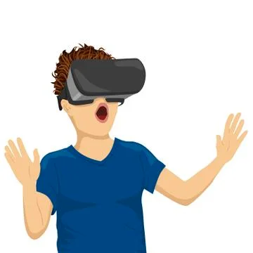 Young boy with virtual reality goggles in cinema Stock Illustration