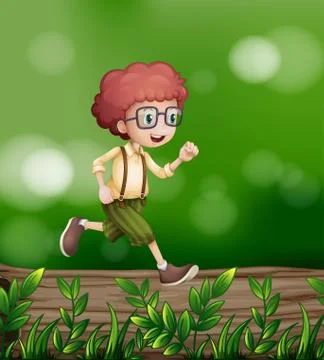 A young boy walking above the trunk Stock Illustration