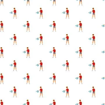 Young boy watering plants repeating pattern background イラスト素材