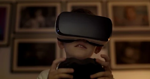 Young boy wearing virtual reality headset. Stock Footage 127800003