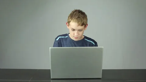 Young Boy Working with a Laptop Computer. Stock Footage 162887831