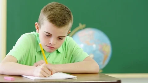 Young boy writing and taking notes Stock-Footage 80131316