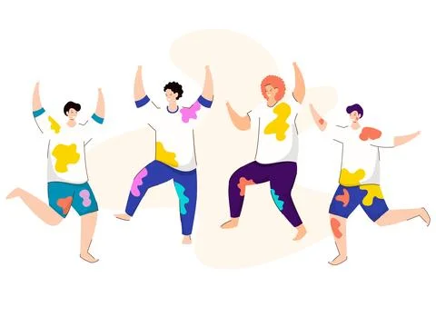 Young Boys Dancing or Playing Together on White Background for Festival of .. Stock Illustration