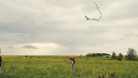 Young boys expressing joy under a wild sky, Boys bringing color to a cloudy Stock Footage 316175008