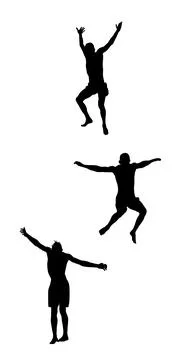 Young boys jumping in water vector silhouette illustration Stock Illustration